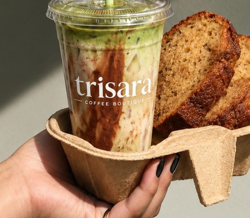 Iced matcha and banana bread at Trisara